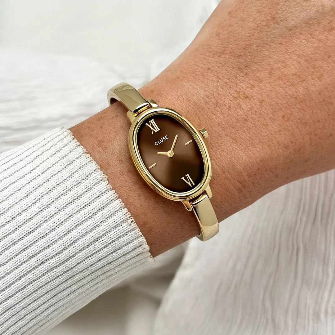 NEW Cluse L'Ovale Watch Steel, Brown, Gold Colour CW16105
