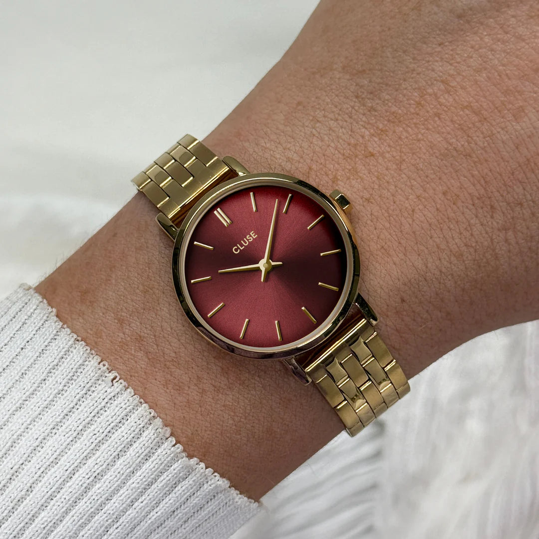Cluse Boho Chic Petite Watch Steel, Dark Cherry, Gold Colour CW10505
