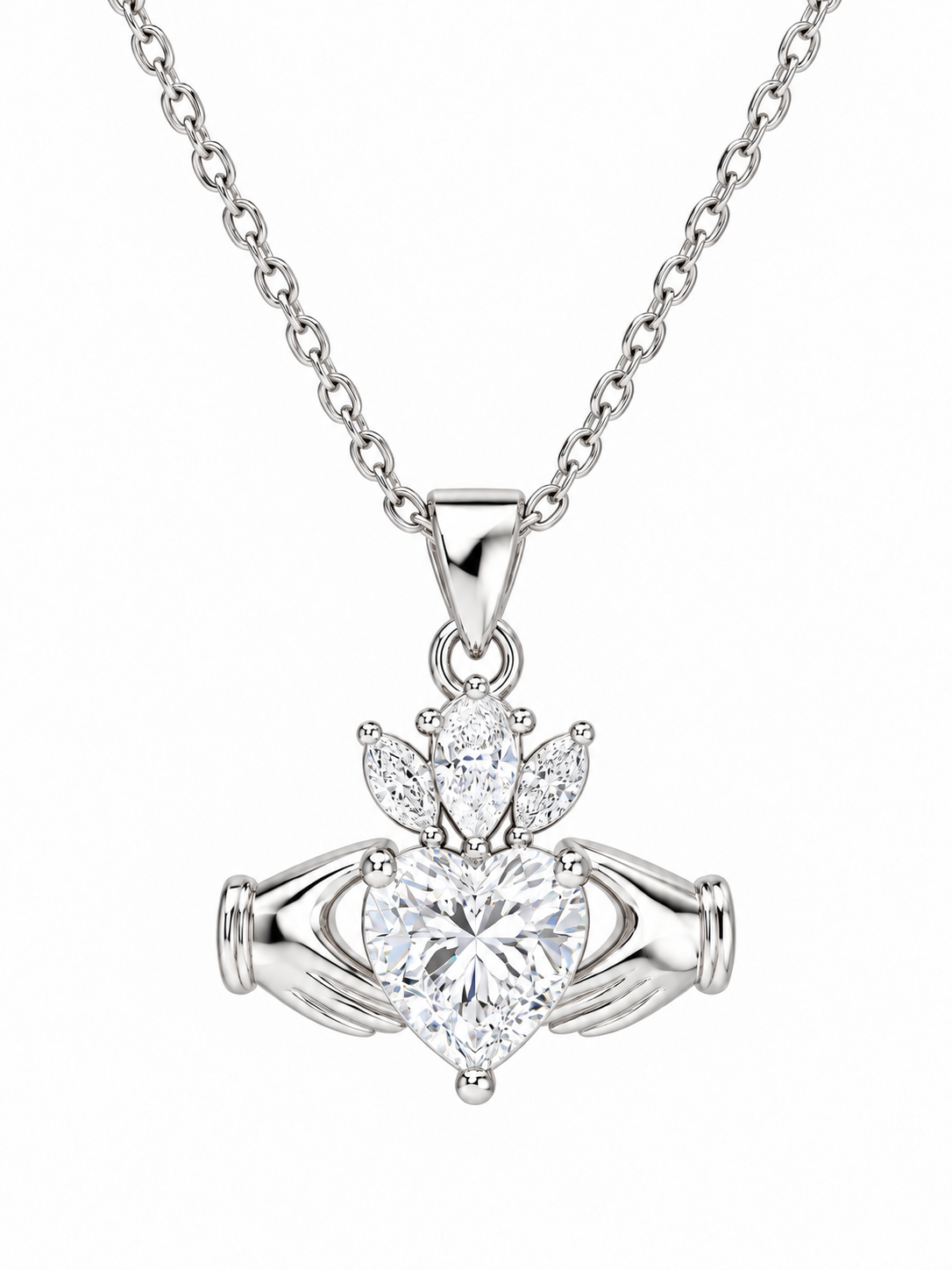 Sterling Silver Stone Set Claddagh Pendant