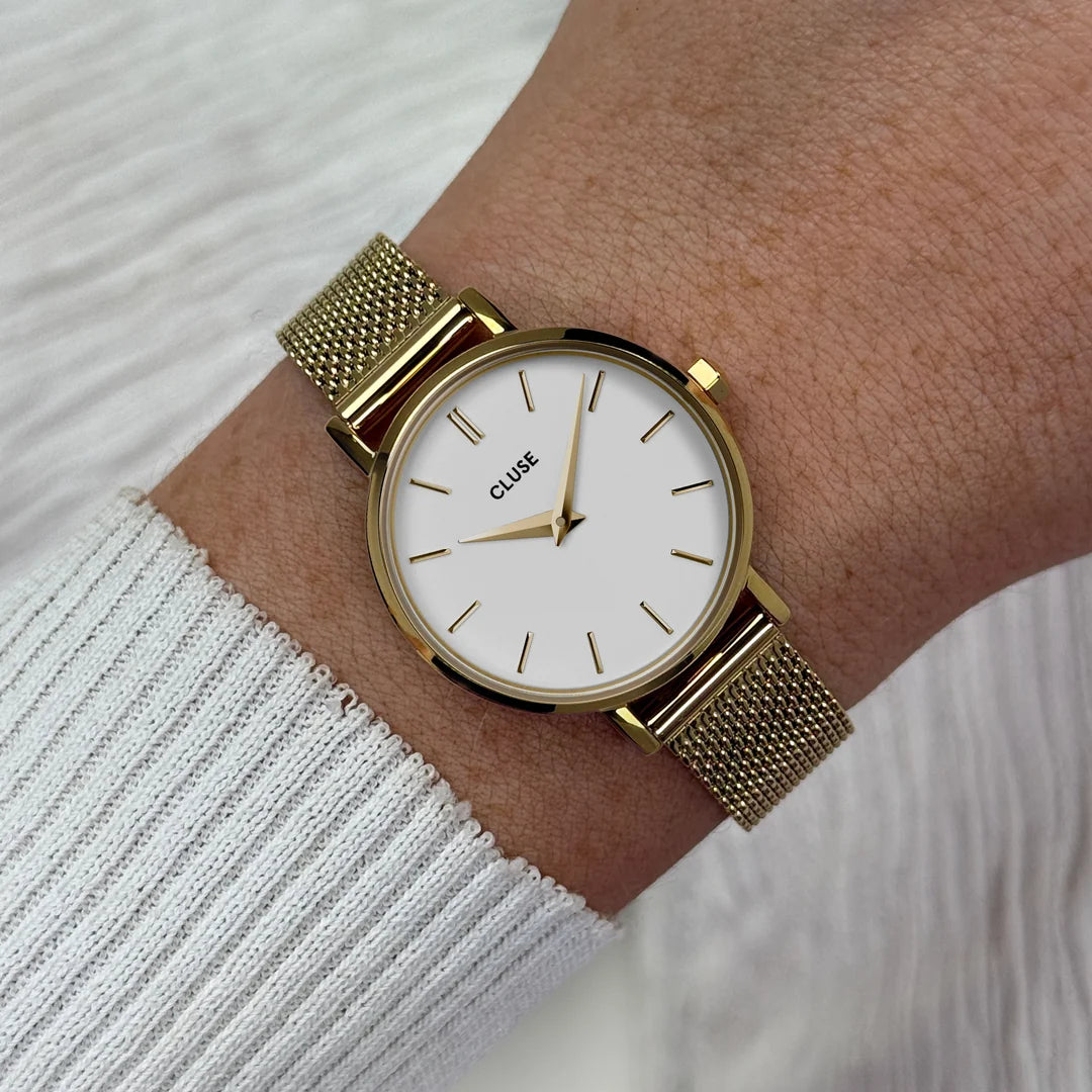 Cluse Boho Chic Petite Watch Mesh, White, Gold Colour CW0101211001
