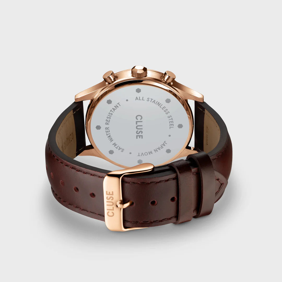 Cluse Gents Anthéor Multifunction Watch Leather Blue, Rose Gold Colour CW21009
