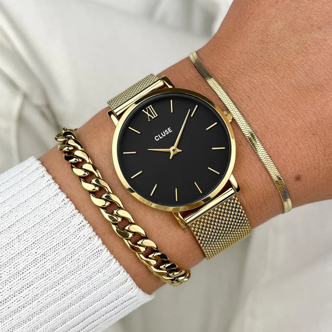 Cluse Minuit Watch Mesh, Black, Gold Colour CW0101203017