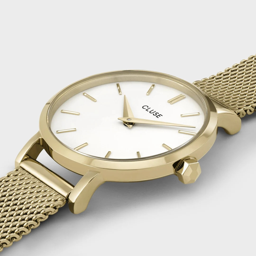 Cluse Boho Chic Petite Watch Mesh, White, Gold Colour CW0101211001