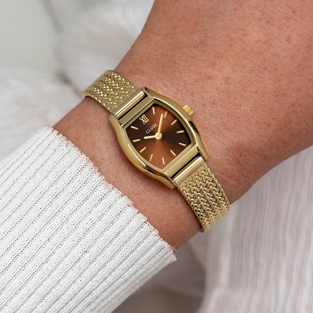 NEW Cluse Tonnette Mini Watch Mesh, Brown, Gold Colour CW16504