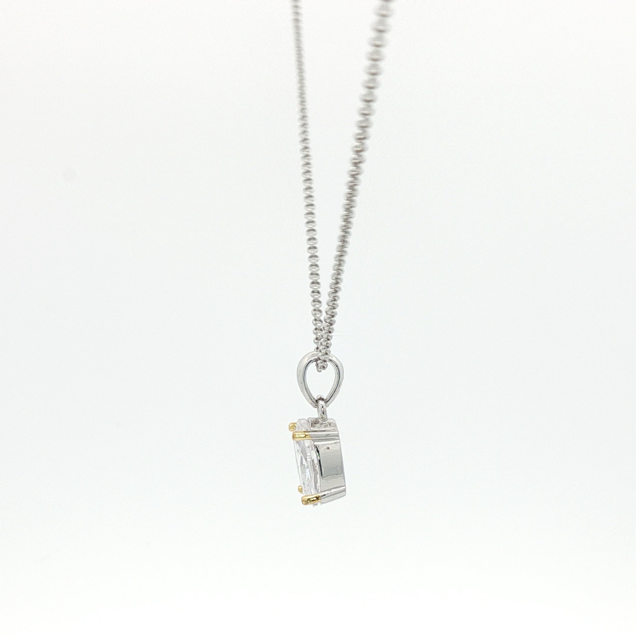 Sterling Silver Charm Necklace with Oval Cut Cubic Zirconia Pendant