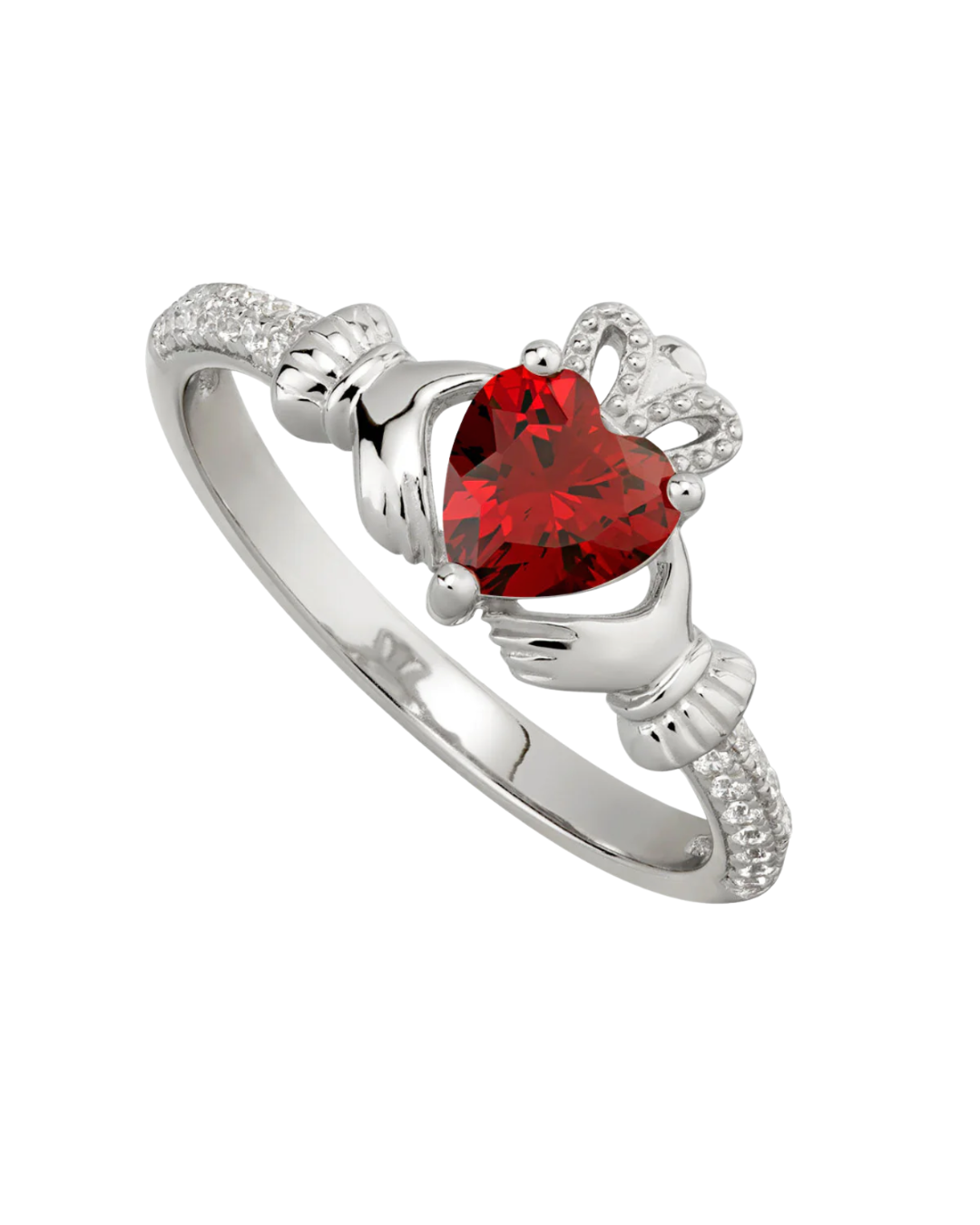 January Birthstone Garnet Sterling Silver Claddagh Ring