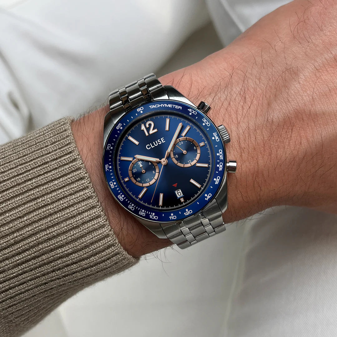 Cluse Gents Aravis Dual Timer Watch Steel, Blue, Silver Colour CW25601