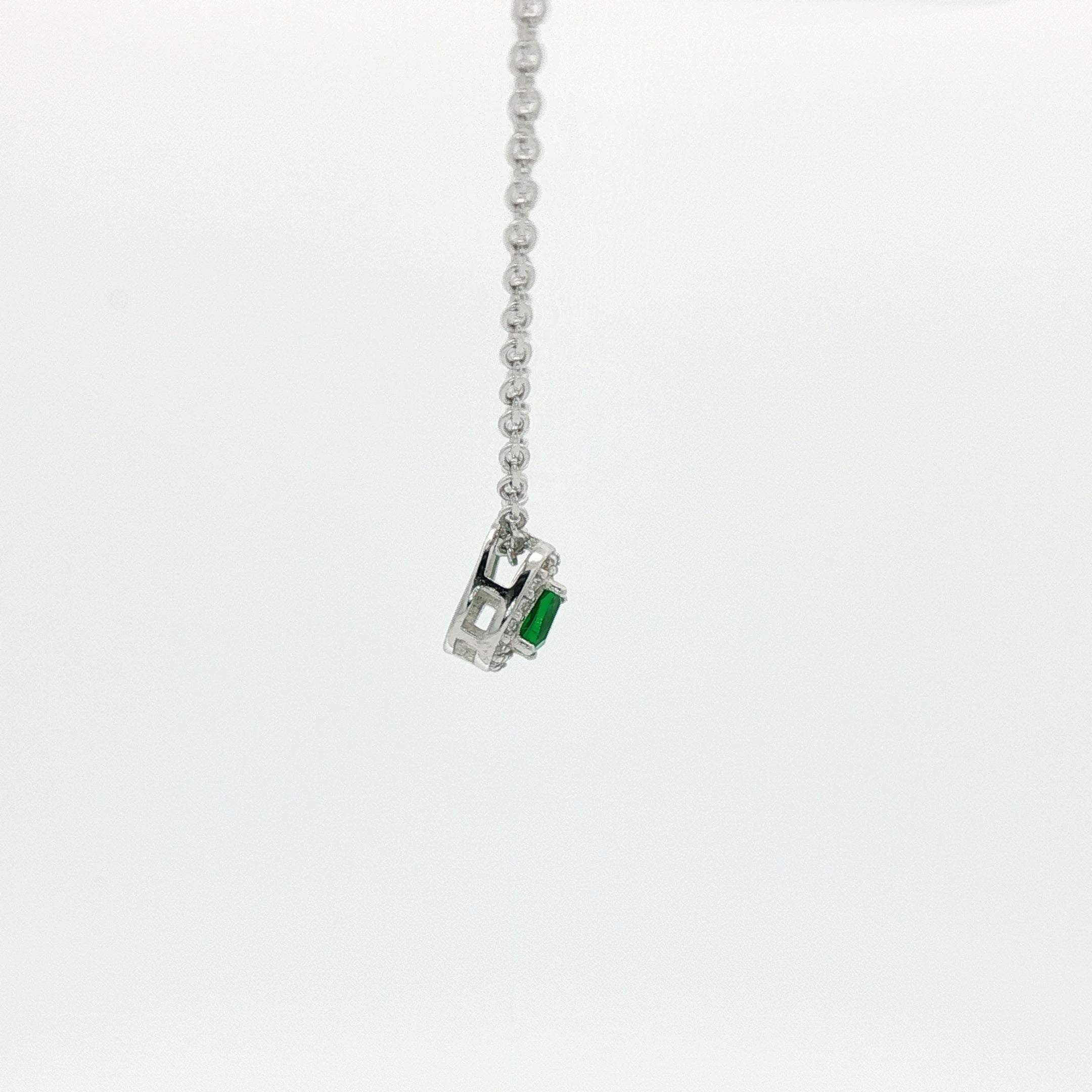 Sterling Silver Cushion Cut Emerald Cubic Zirconia Necklace