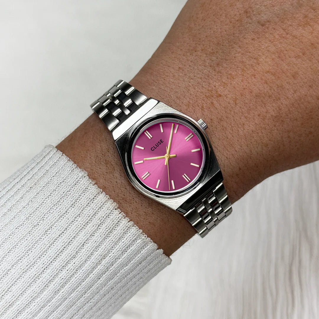Cluse Retro 70s Mini Watch Steel, Fuchsia, Silver Colour CW16303