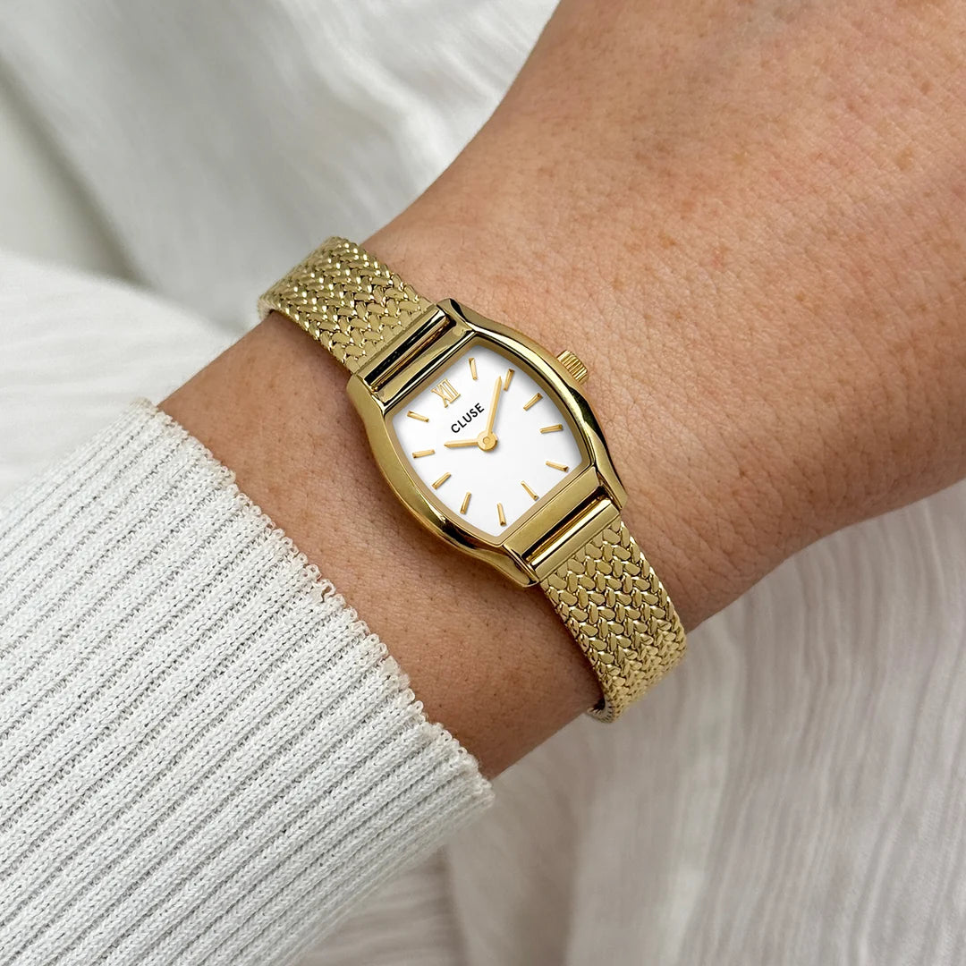 NEW Cluse Tonnette Mini Watch Mesh, White, Gold Colour CW16501