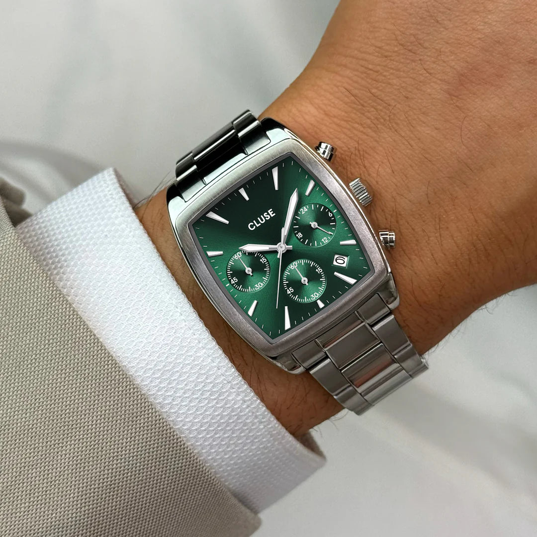 Cluse Gents Quartaut Chrono Watch Steel, Green, Silver Colour CW52002