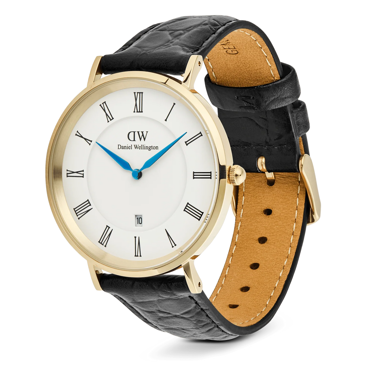 Daniel Wellington Gents Classic Roman Numerals Date Black Croc Belly Gold DW00100915