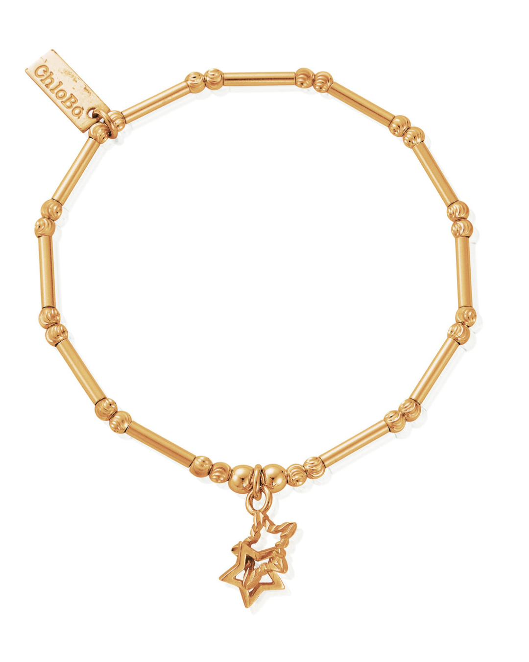 ChloBo Gold Dainty Moon Cut Sparkle Interlocking Star Bracelet