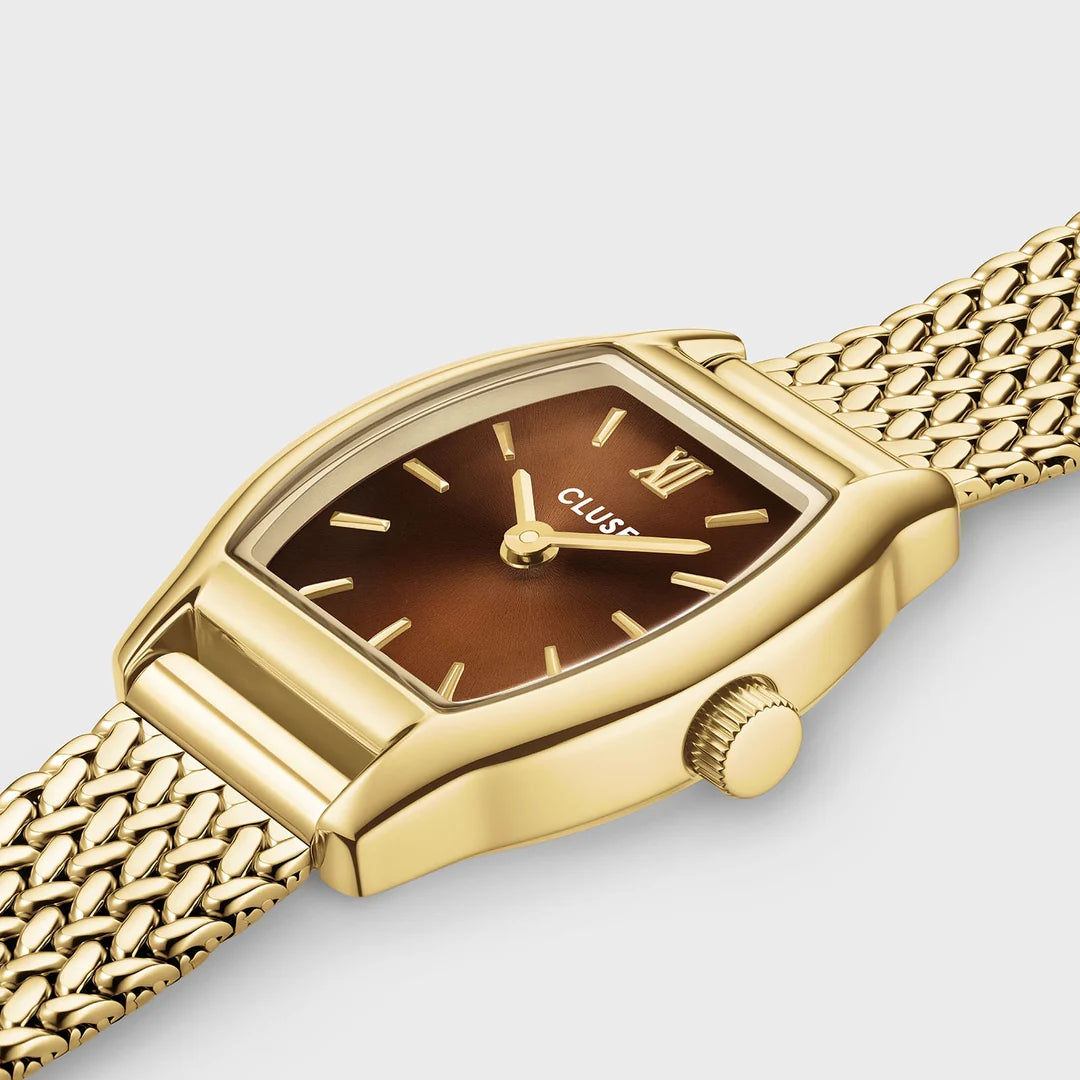 NEW Cluse Tonnette Mini Watch Mesh, Brown, Gold Colour CW16504