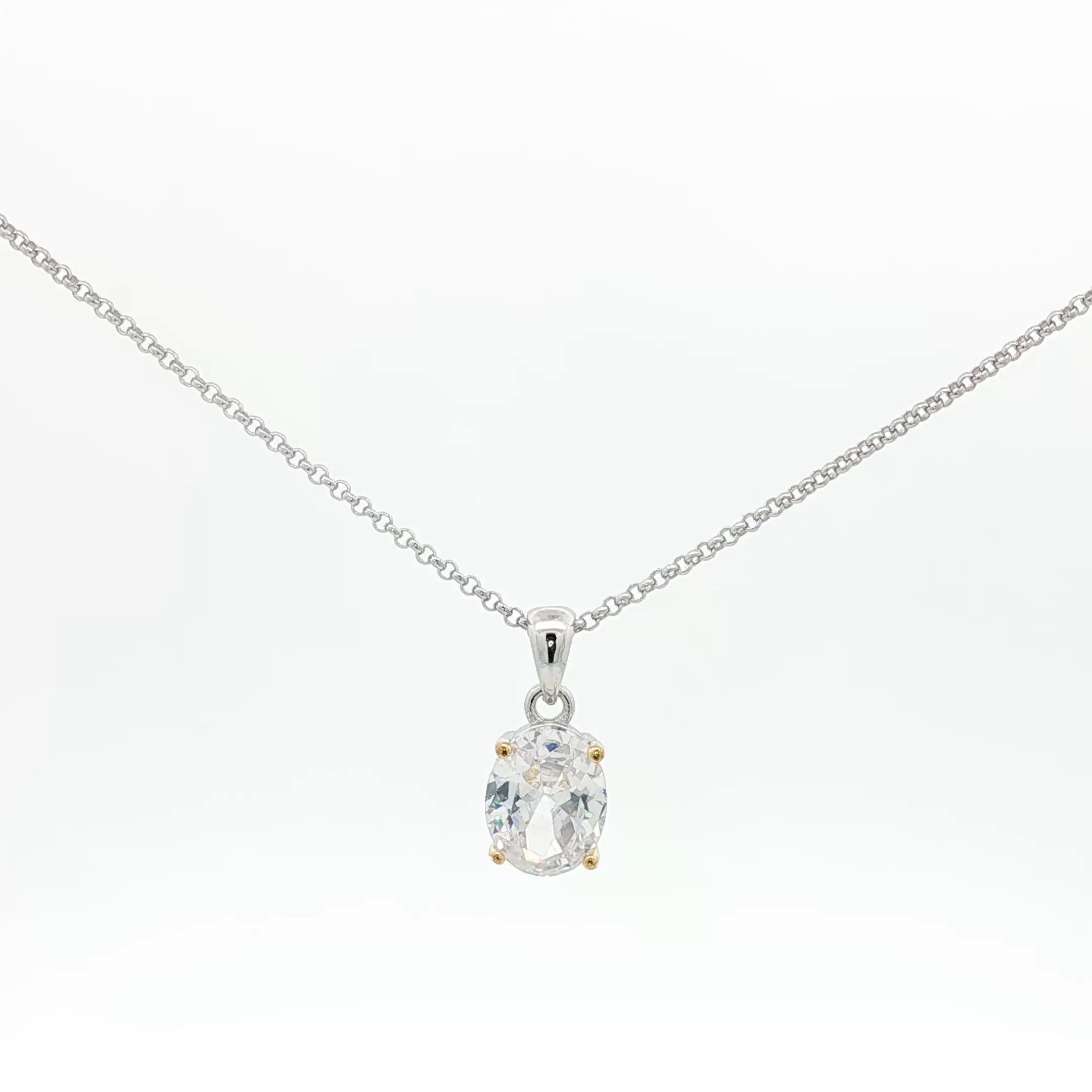 Sterling Silver Charm Necklace with Oval Cut Cubic Zirconia Pendant