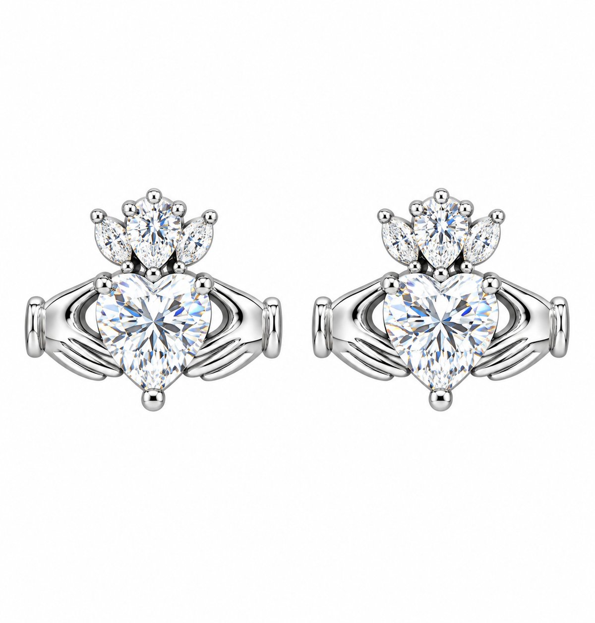 Sterling Silver Stone Set Claddagh Studs