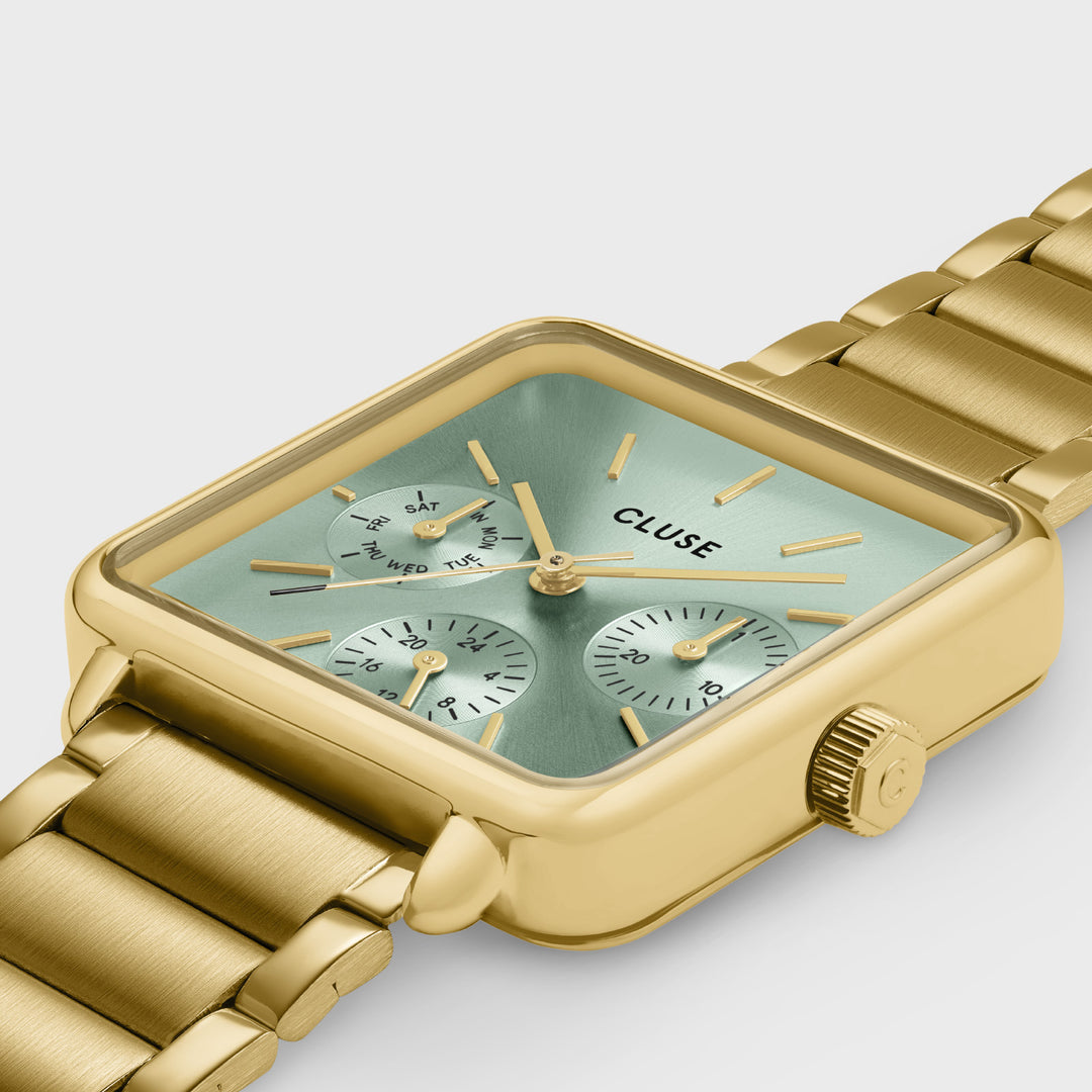 Cluse La Tétragone Multifunction Watch Steel, Sage Green, Gold Colour CW13805