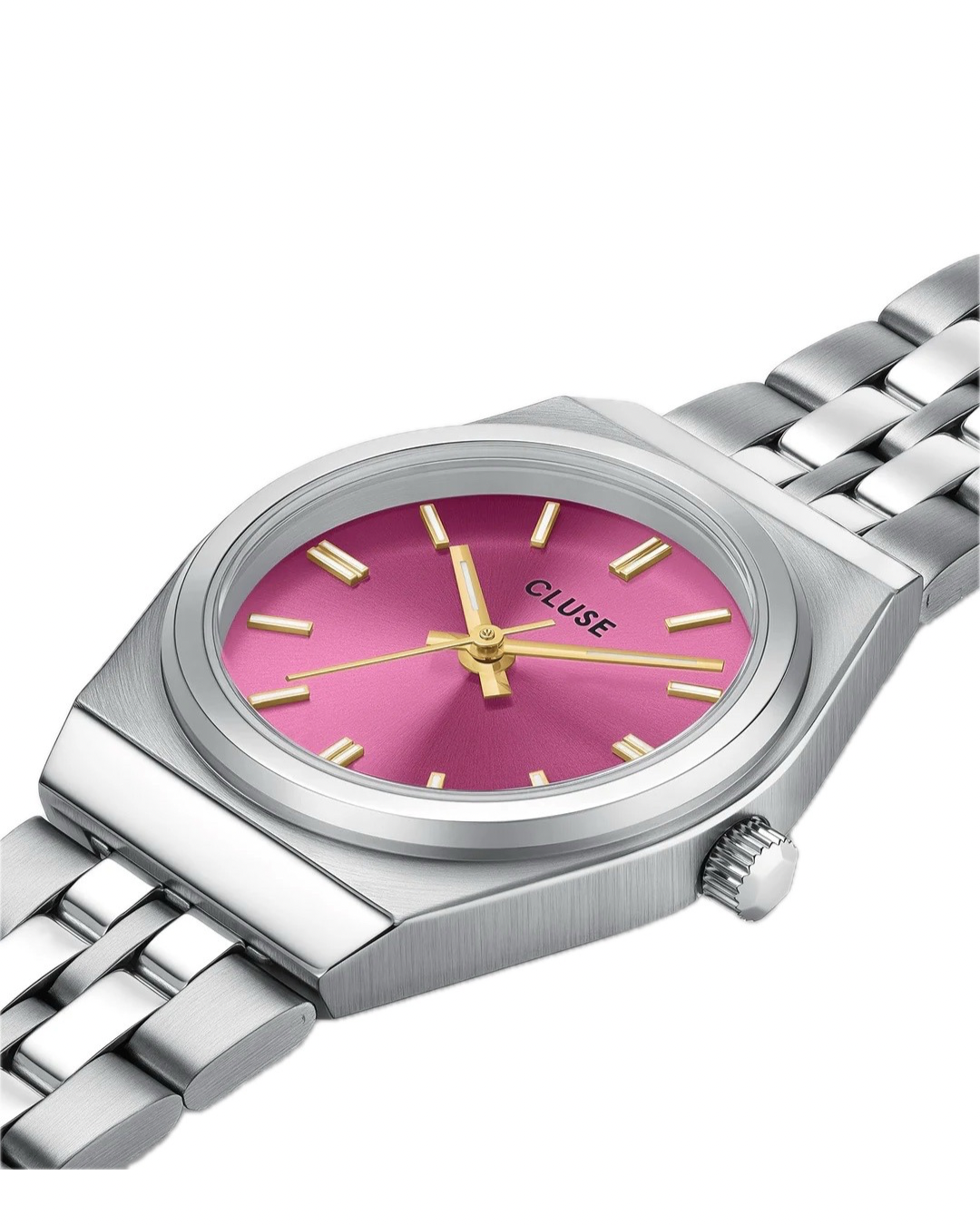 Cluse Retro 70s Mini Watch Steel, Fuchsia, Silver Colour CW16303