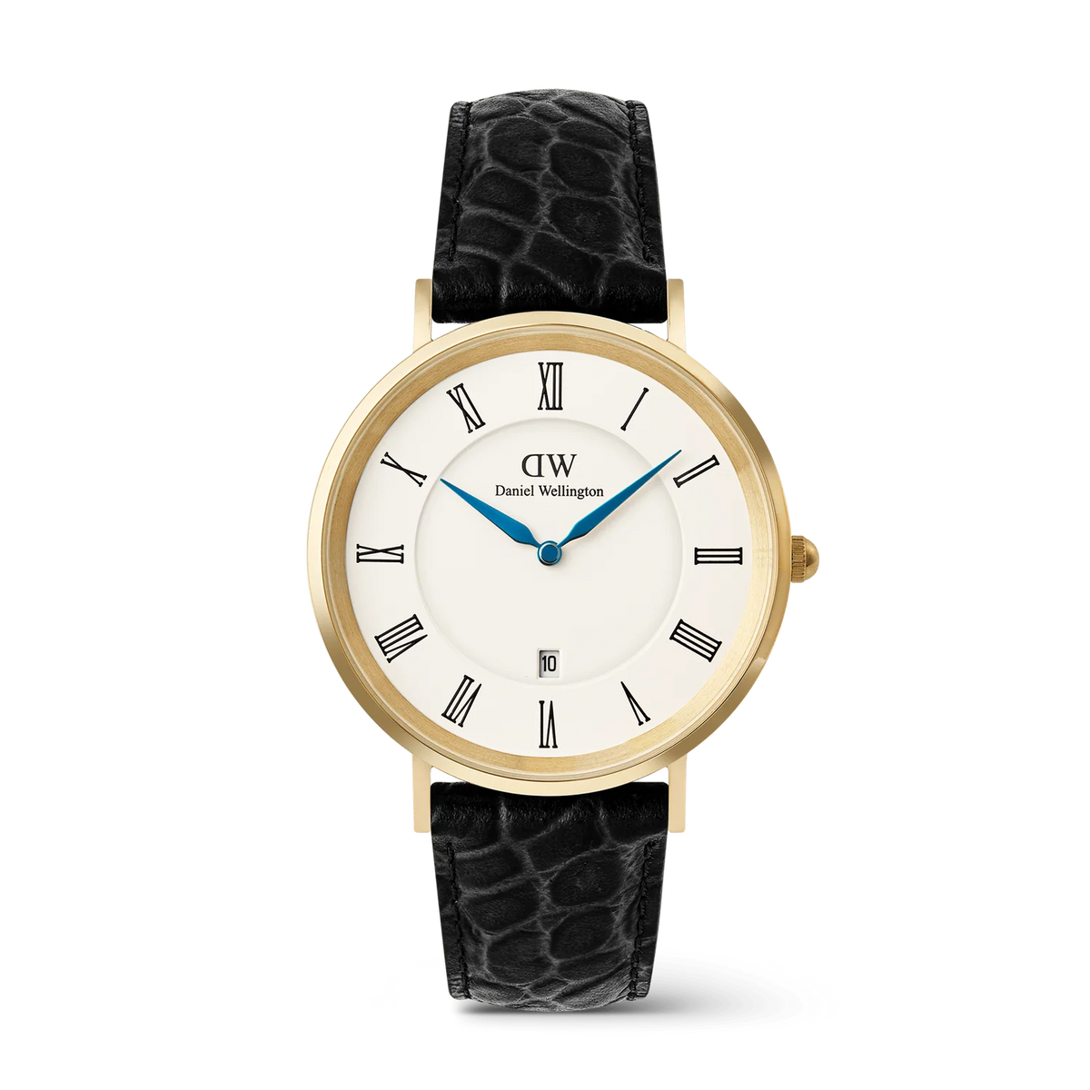 Daniel Wellington Gents Classic Roman Numerals Date Black Croc Belly Gold DW00100915