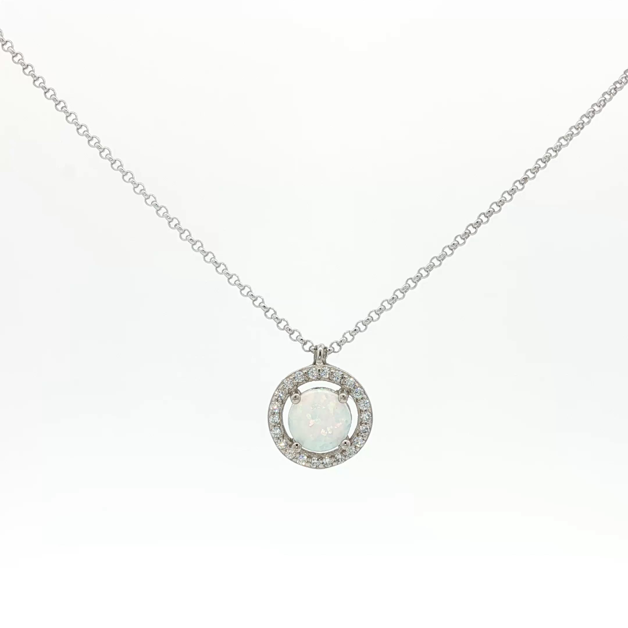 Sterling Silver Opal Charm Necklace in Sterling Silver