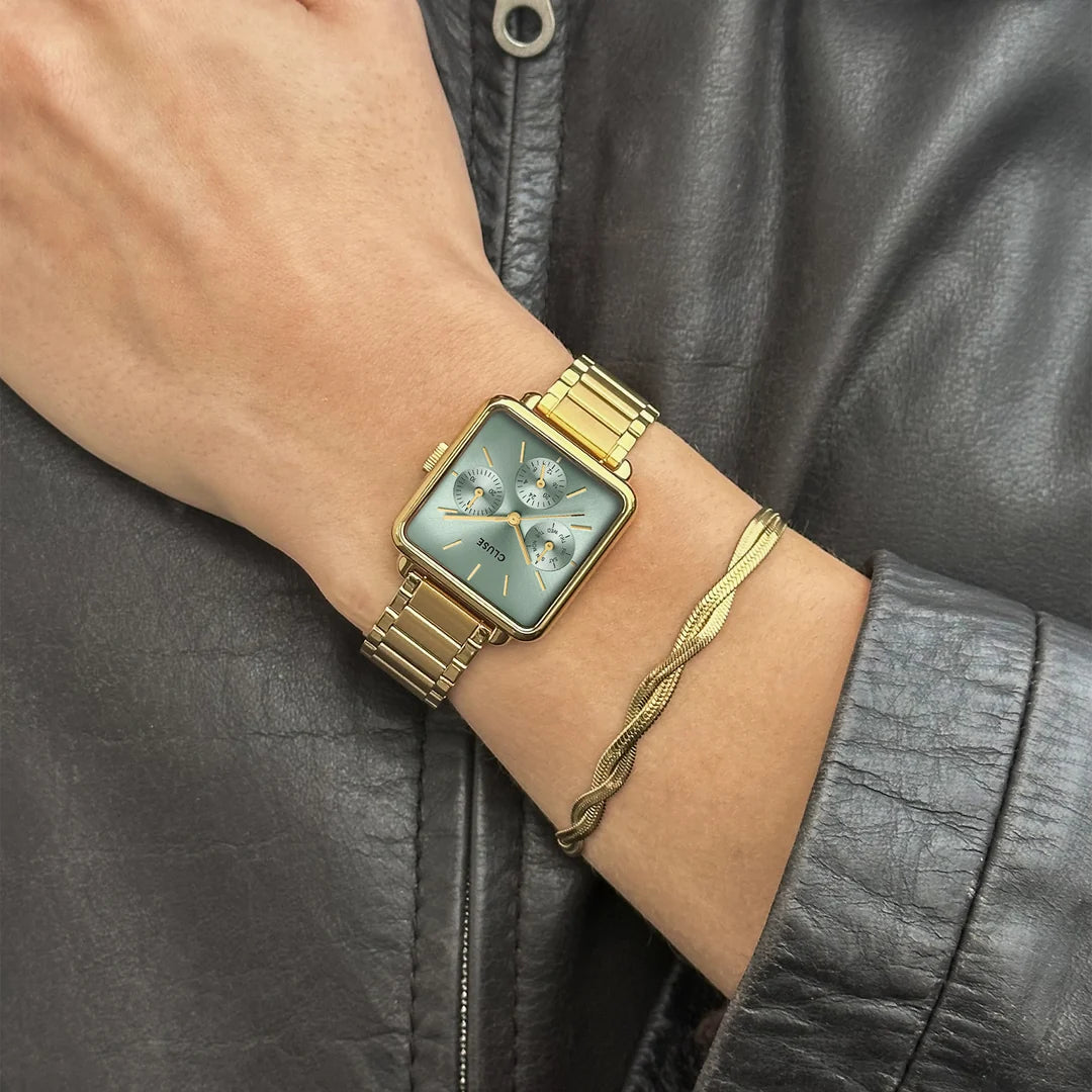 Cluse La Tétragone Multifunction Watch Steel, Sage Green, Gold Colour CW13805