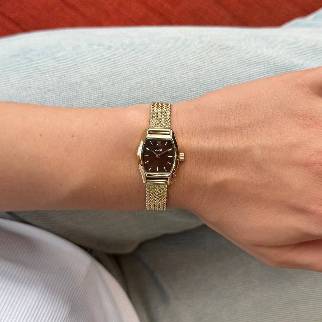 NEW Cluse Tonnette Mini Watch Mesh, Brown, Gold Colour CW16504