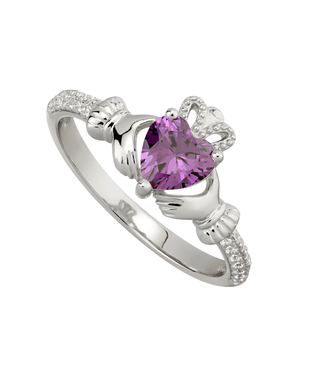 February Birthstone Ameythest Sterling Silver Claddagh Ring