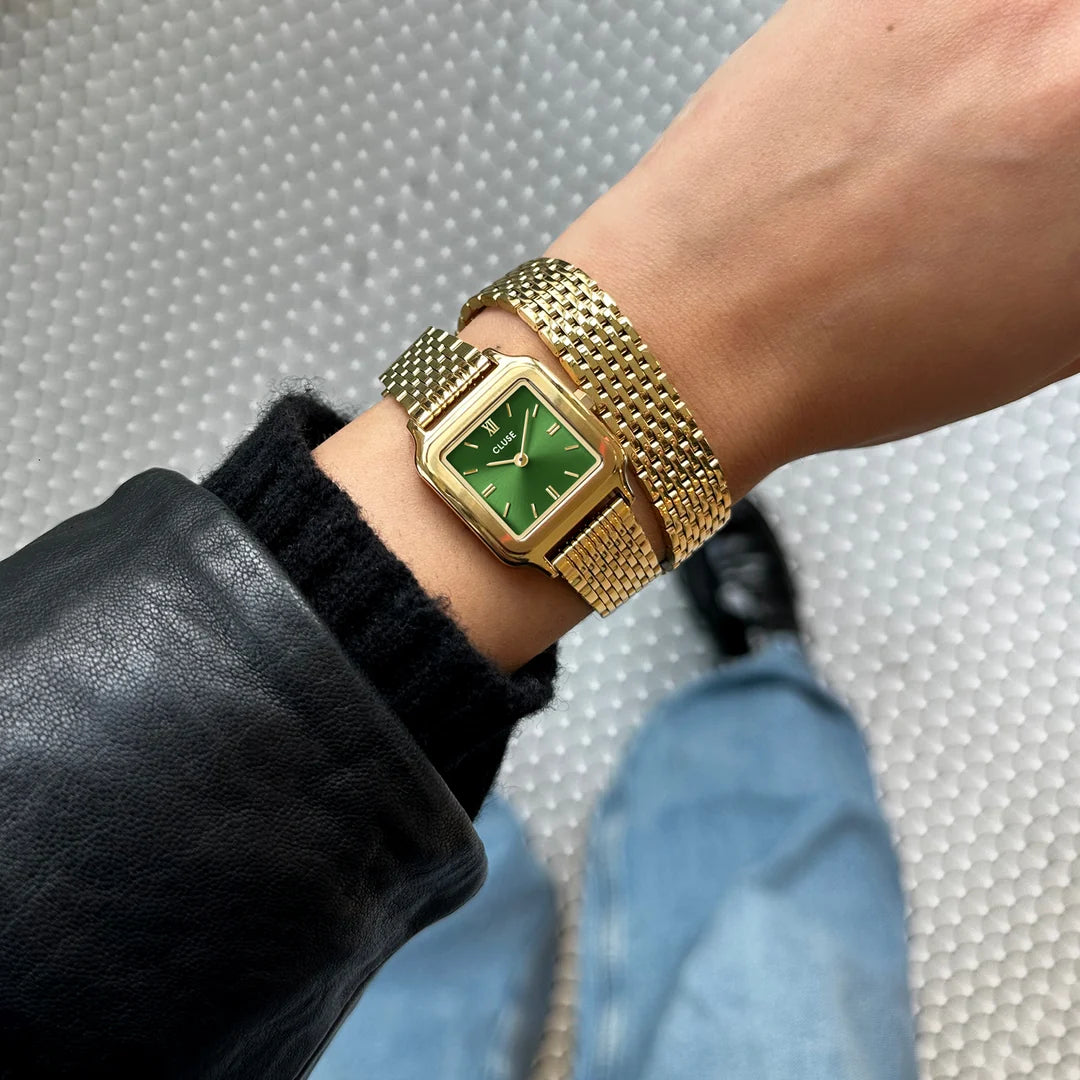 Cluse Gracieuse Petite Watch Double Steel, Forest Green, Gold Colour CW11811