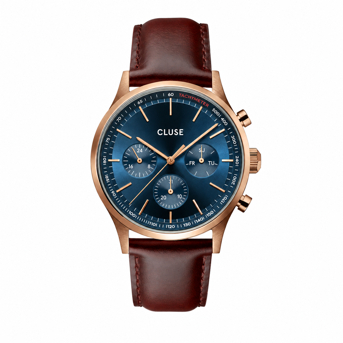 Cluse Gents Anthéor Multifunction Watch Leather Blue, Rose Gold Colour CW21009
