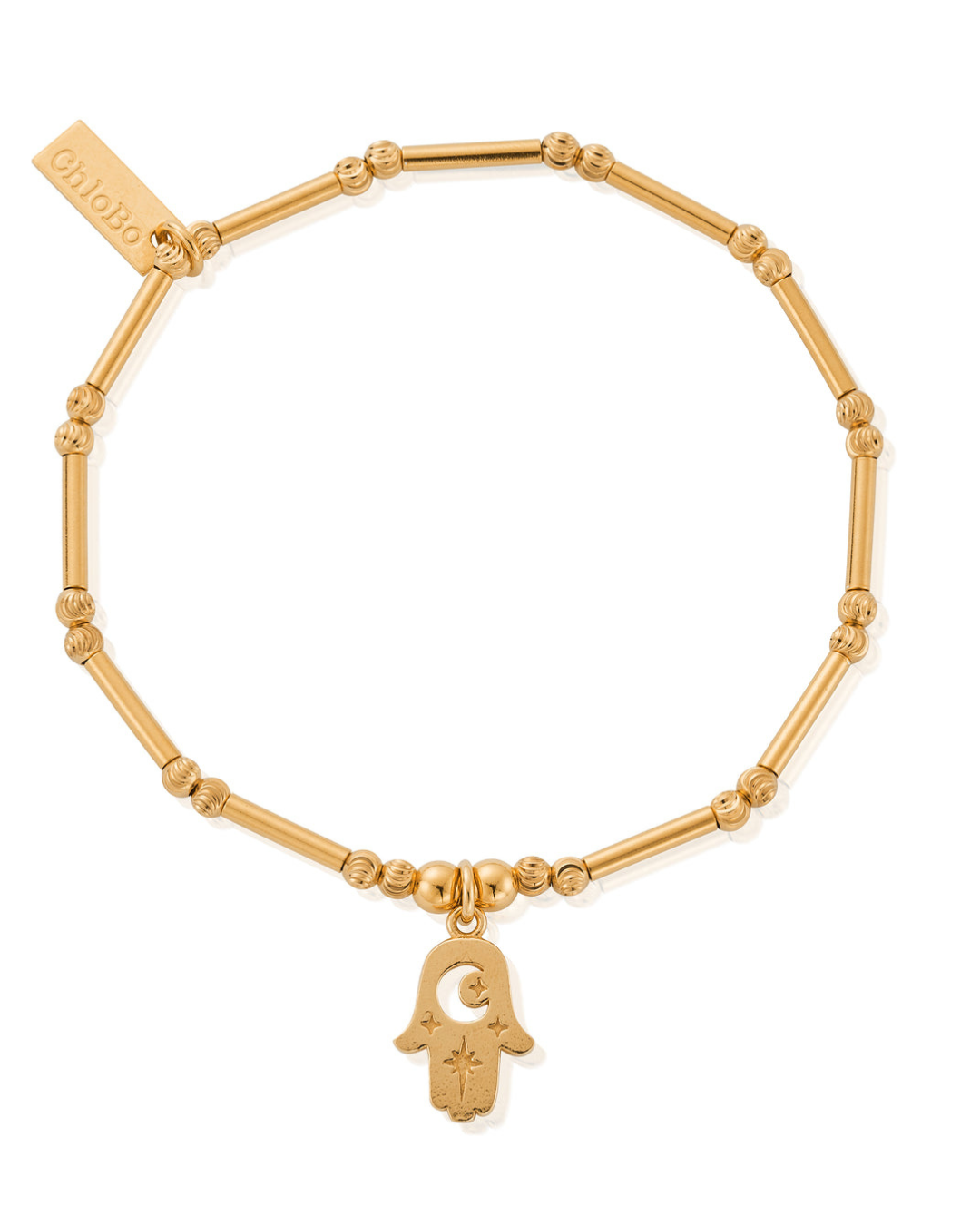 ChloBo Gold Dainty Moon Cut Sparkle Hamsa Bracelet