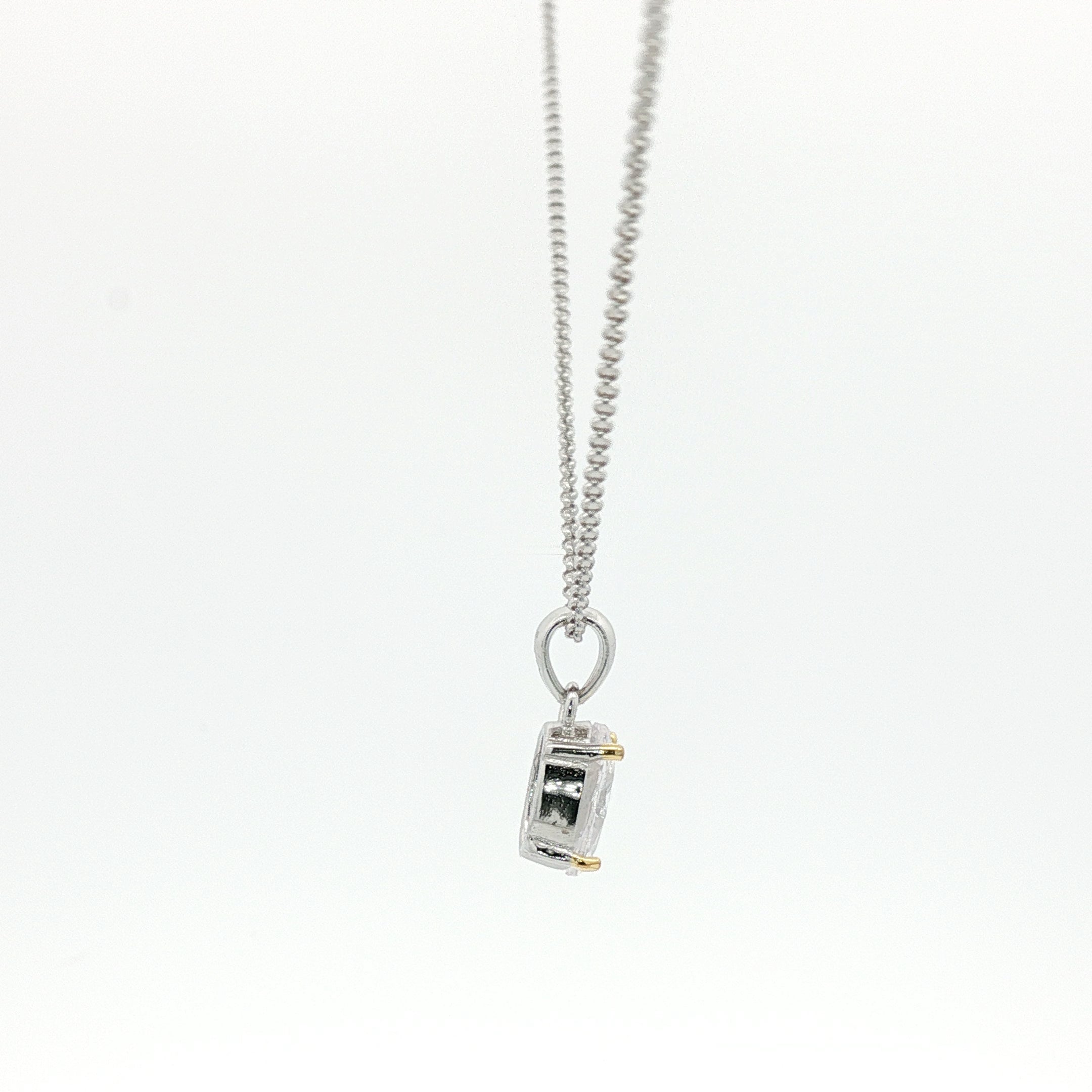 Sterling Silver Charm Necklace with Oval Cut Cubic Zirconia Pendant