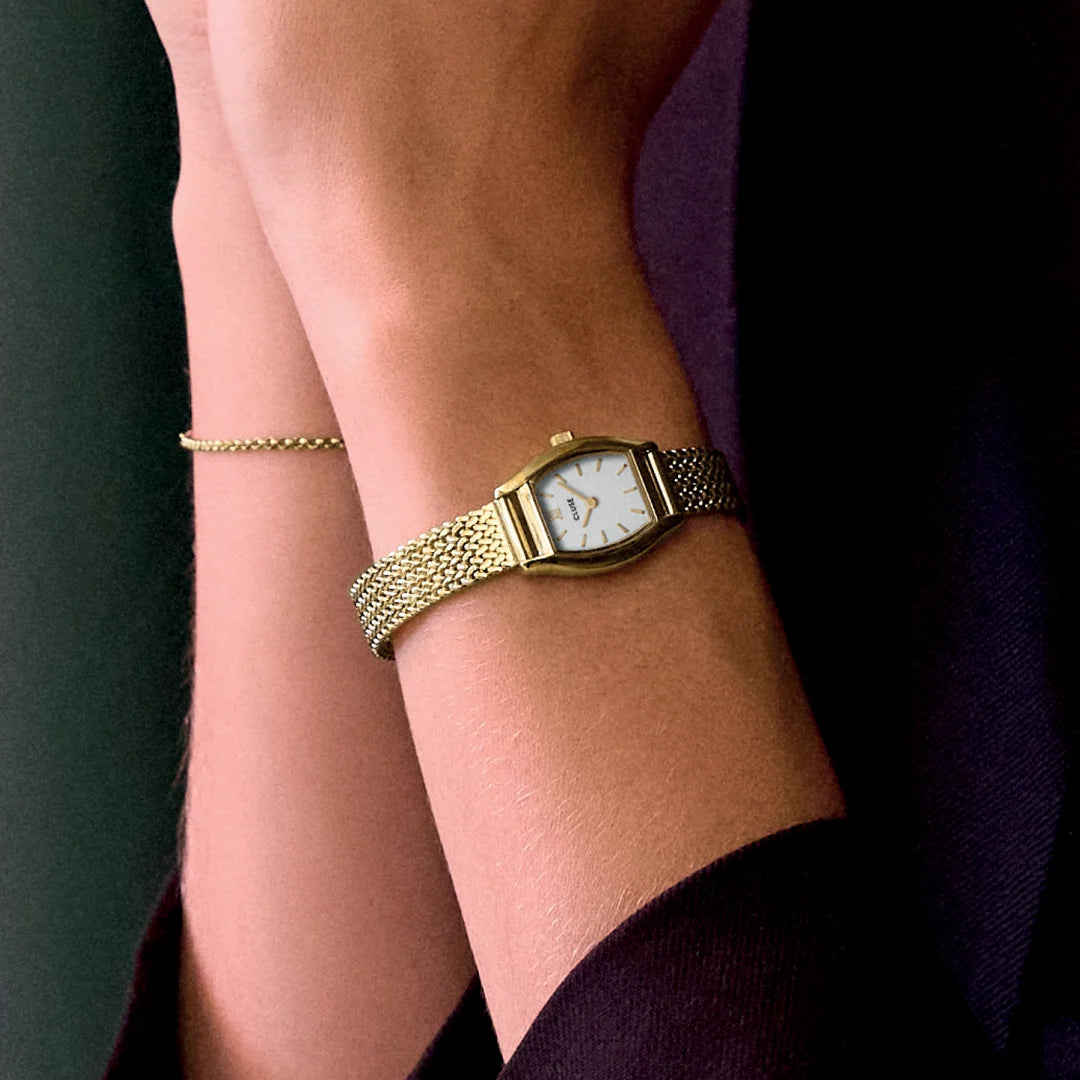 NEW Cluse Tonnette Mini Watch Mesh, White, Gold Colour CW16501