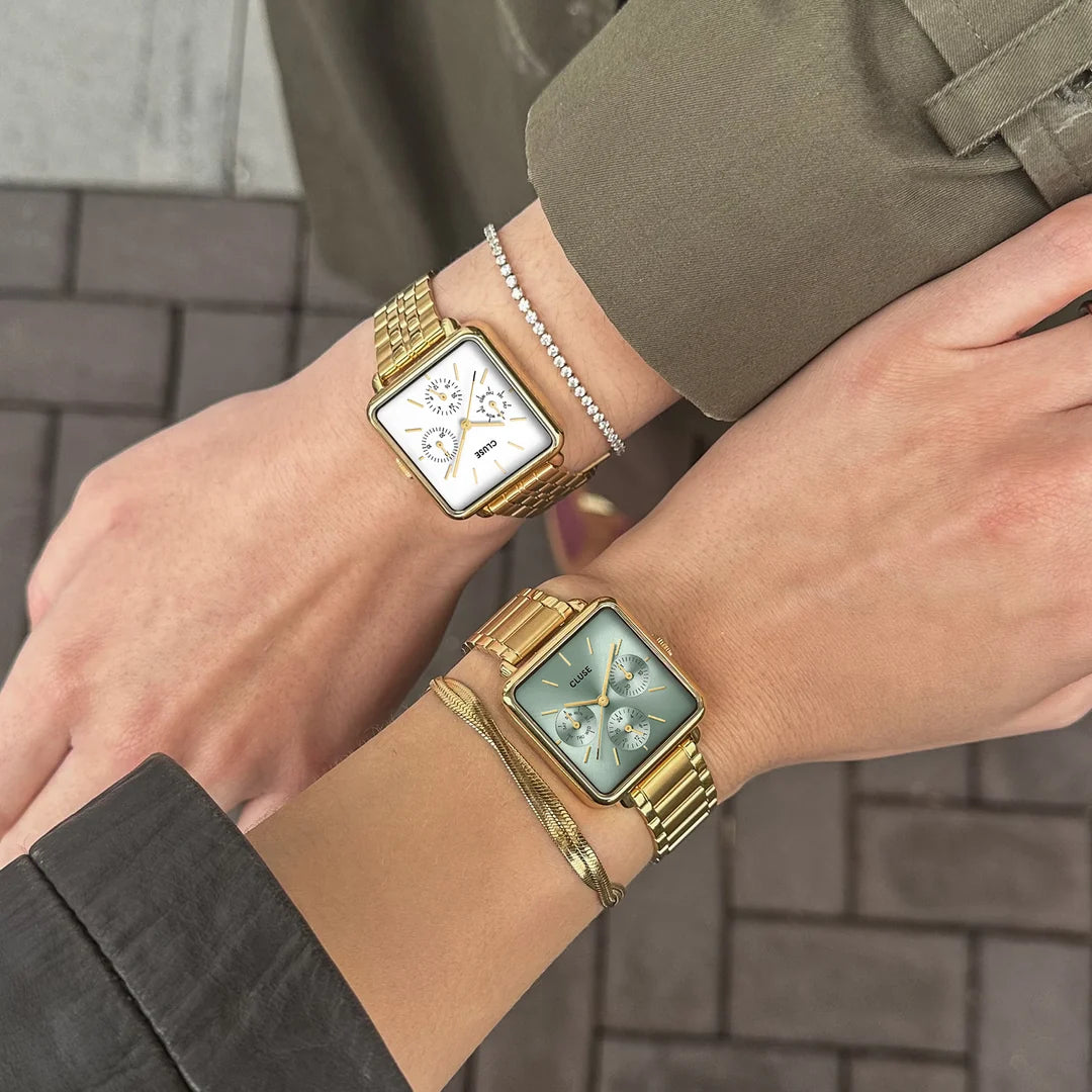 Cluse La Tétragone Multifunction Watch Steel, Sage Green, Gold Colour CW13805