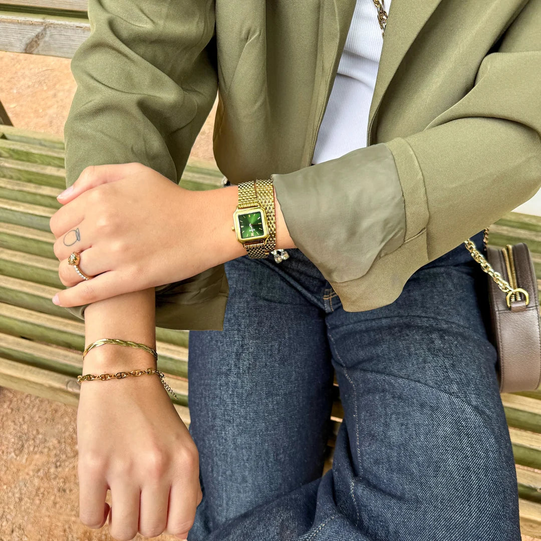 Cluse Gracieuse Petite Watch Double Steel, Forest Green, Gold Colour CW11811