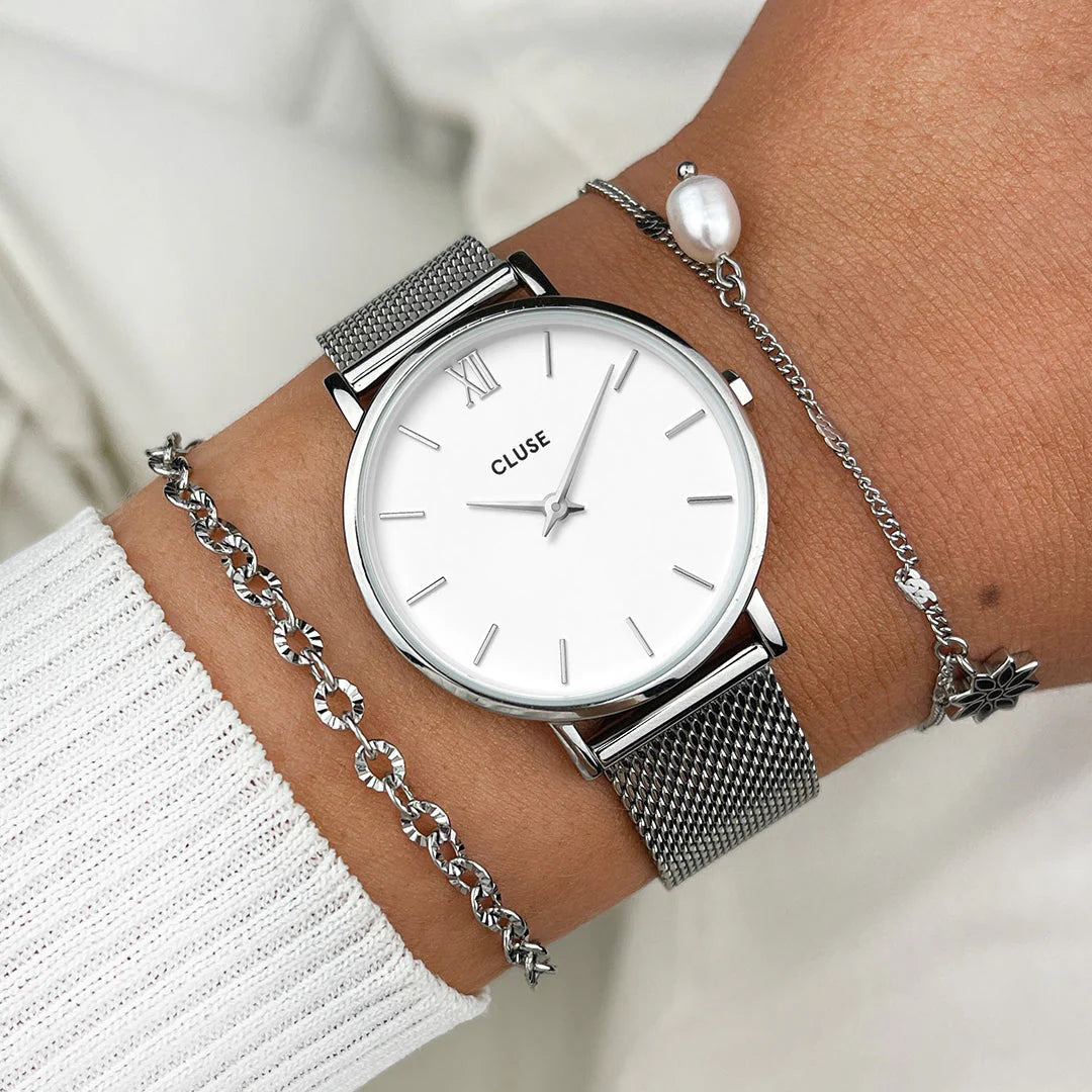 Minuit Watch Mesh, White, Silver Colour
CW0101203002