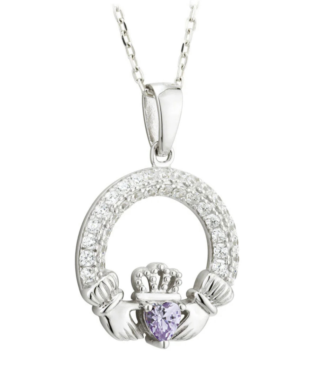 June Birthstone Alexandrite Sterling Silver Claddagh Necklace