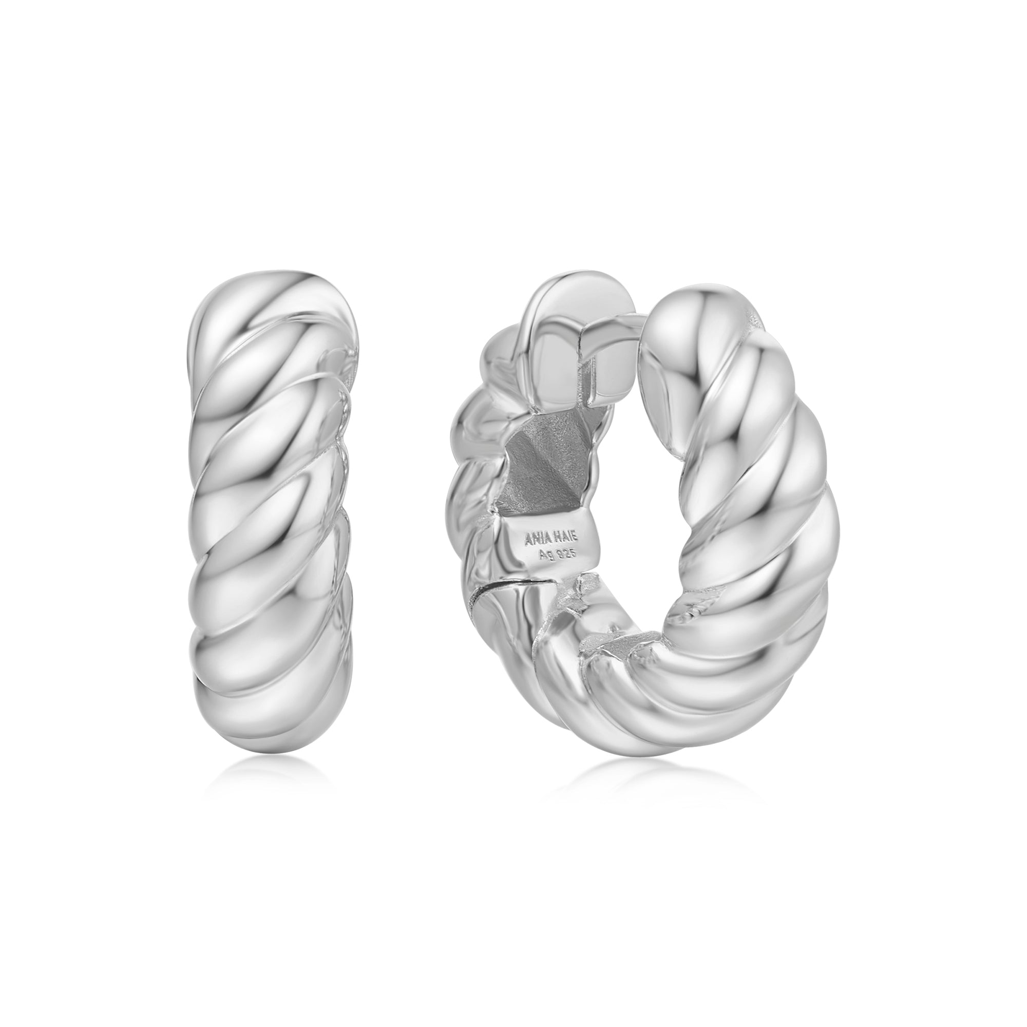 Ania Haie Chill Voyager Silver Bold Texture Medium Huggie Hoops E063-07H
