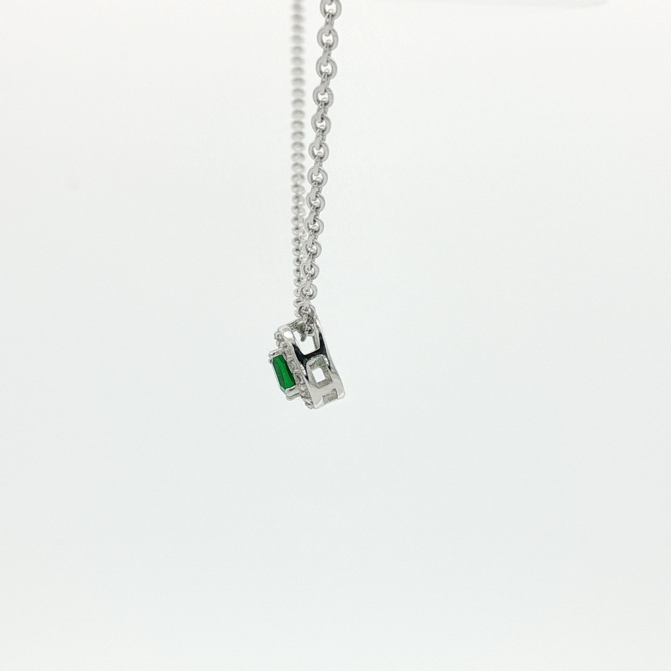 Sterling Silver Cushion Cut Emerald Cubic Zirconia Necklace