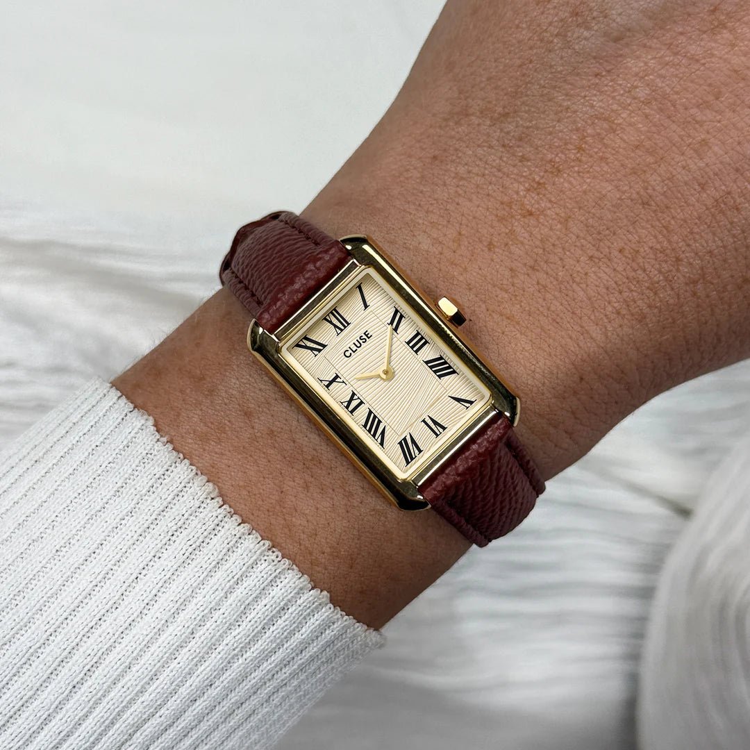Cluse Belisenna Watch Leather, Nutshell, Sand Textured, Gold Colour CW15008