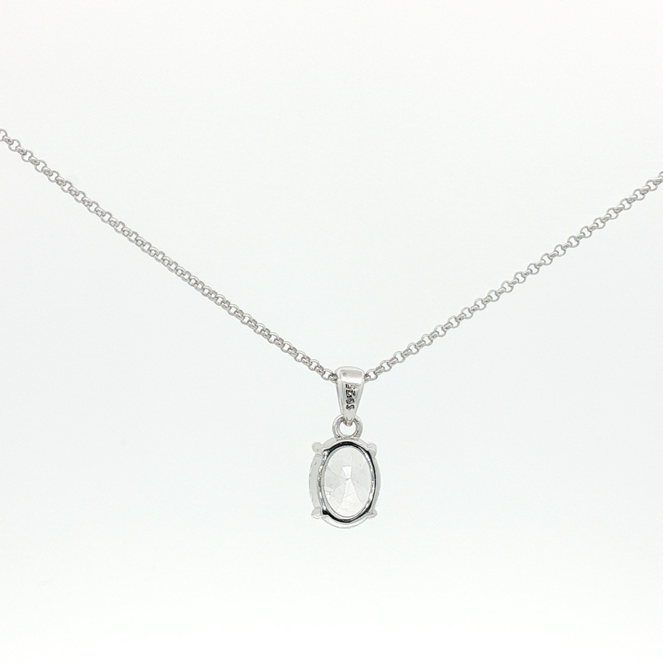 Sterling Silver Charm Necklace with Oval Cut Cubic Zirconia Pendant