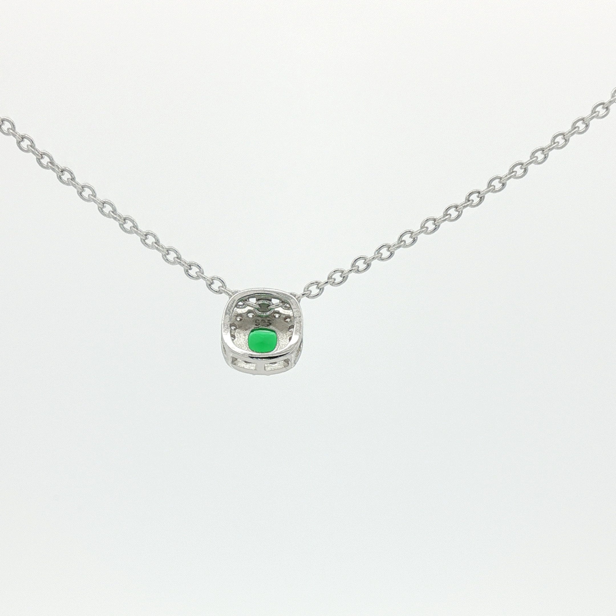 Sterling Silver Cushion Cut Emerald Cubic Zirconia Necklace