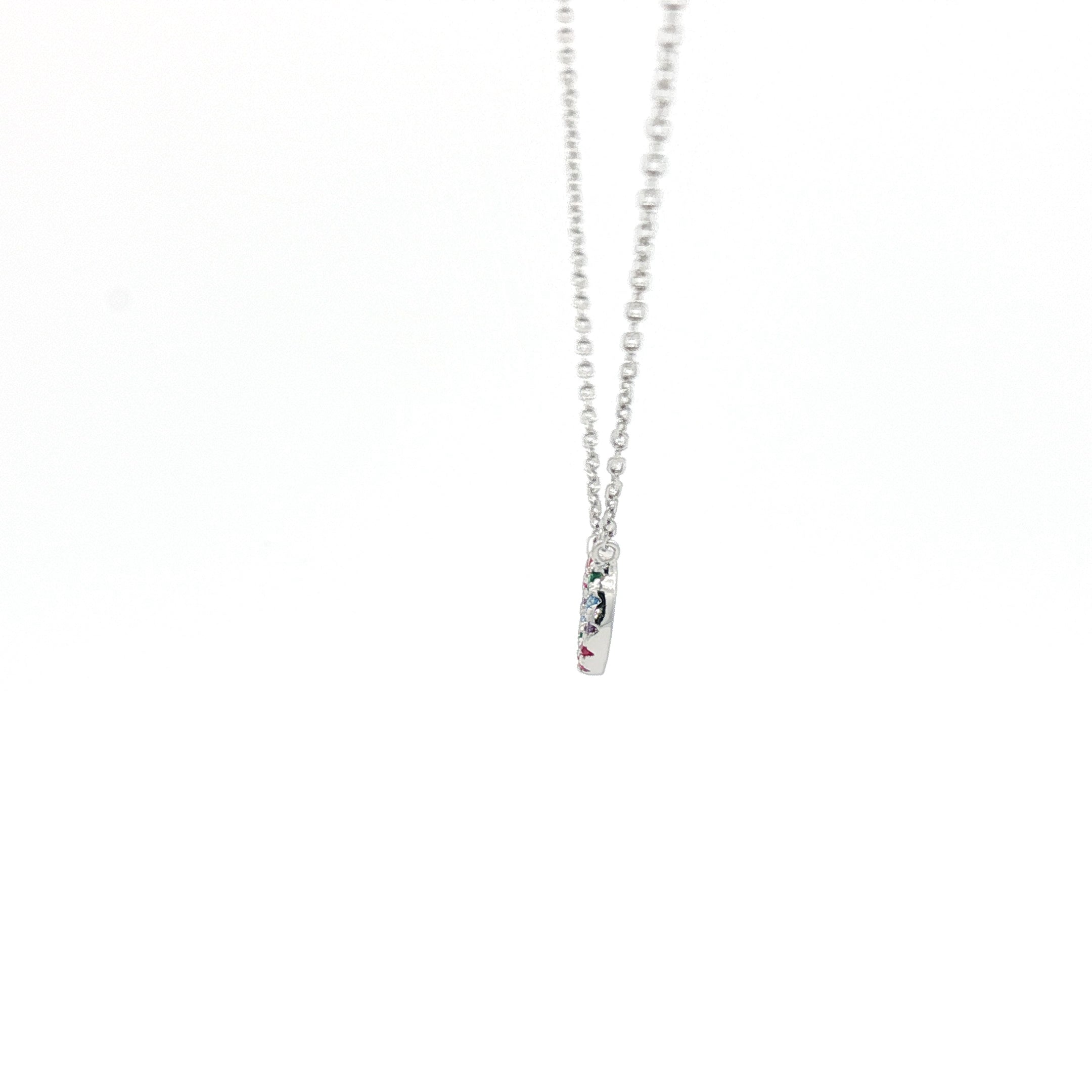 Sterling Silver Chain Necklace with Multi Gemstone Circle Pendant