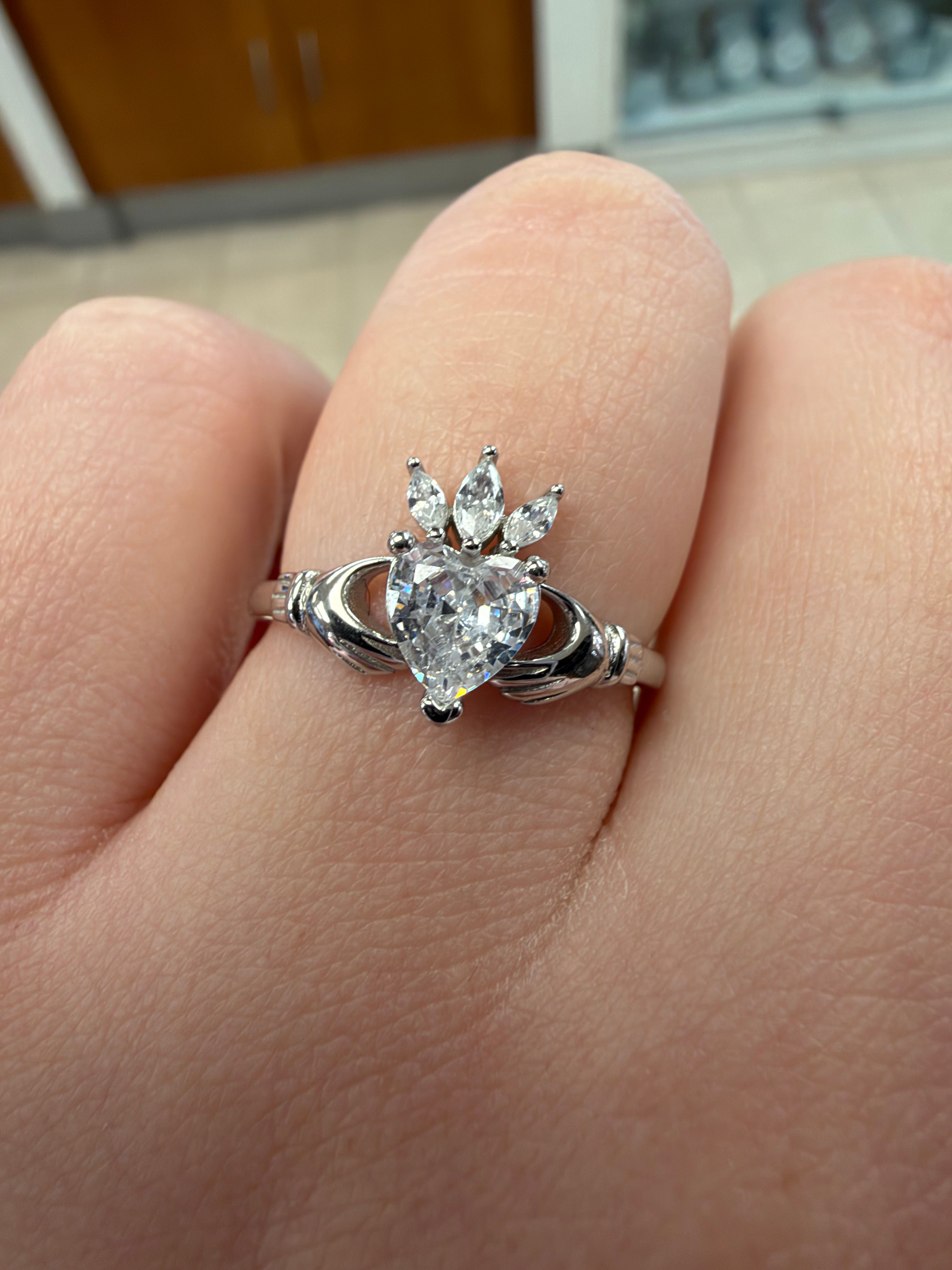 Ladies Silver Claddagh Ring with Cubic Zirconia