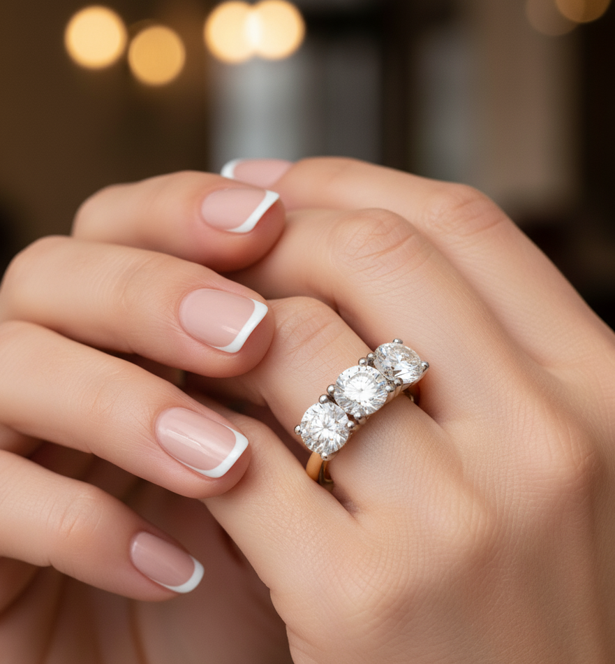 18ct Yellow Gold Three Stone 3.44ct Laboratory Grown Diamond Engagement Ring.