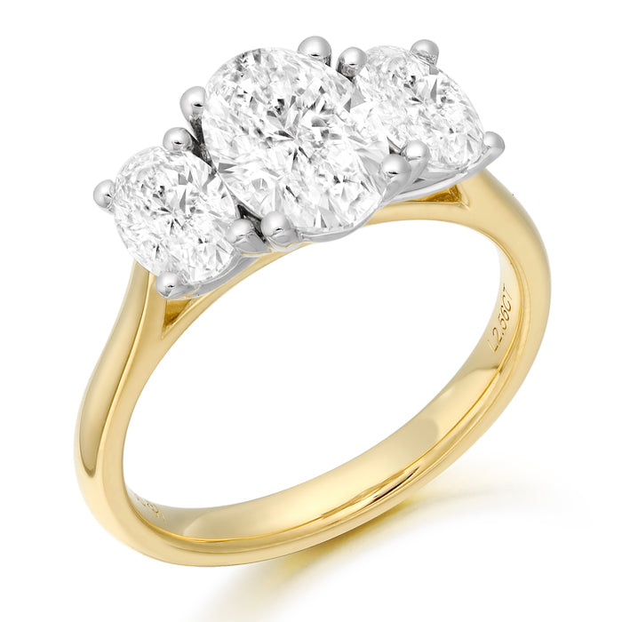 18ct Yellow Gold Three Stone 2.62ct Oval Laboratory Grown Diamond Engagement Ring