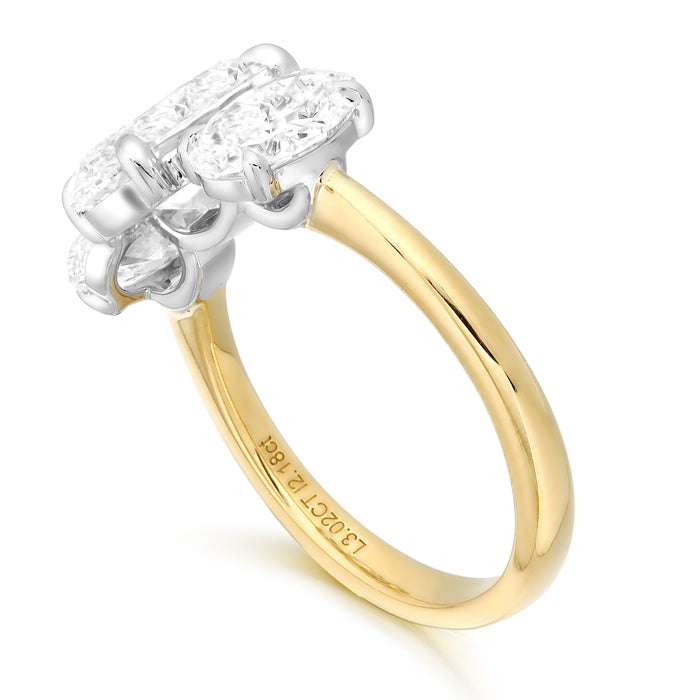 18ct Yellow Gold Three Stone 5.2ct Oval Laboratory Grown Diamond Engagement Ring