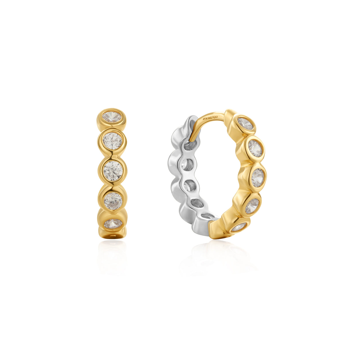 Ania Haie Two-Tone Row Bezel Huggie Earrings E060-03T
